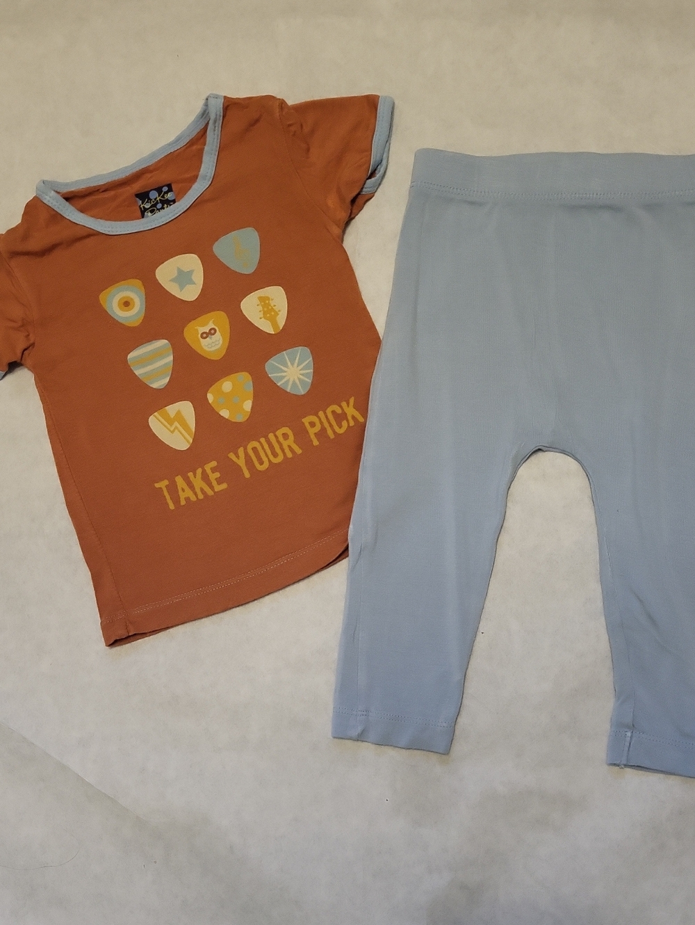 Kickee Pants Rust colored bamboo tee shirt with Purely Soft  light blue  pants